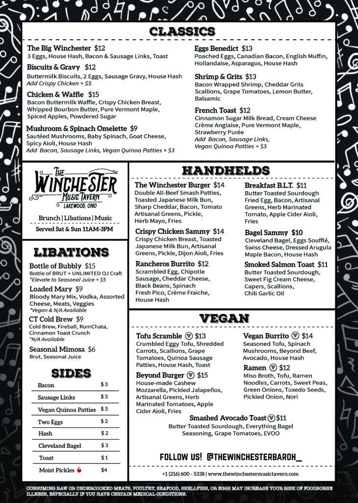 Menus Winchester Music Tavern
